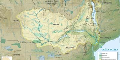 Harta Zambia arată râuri și lacuri