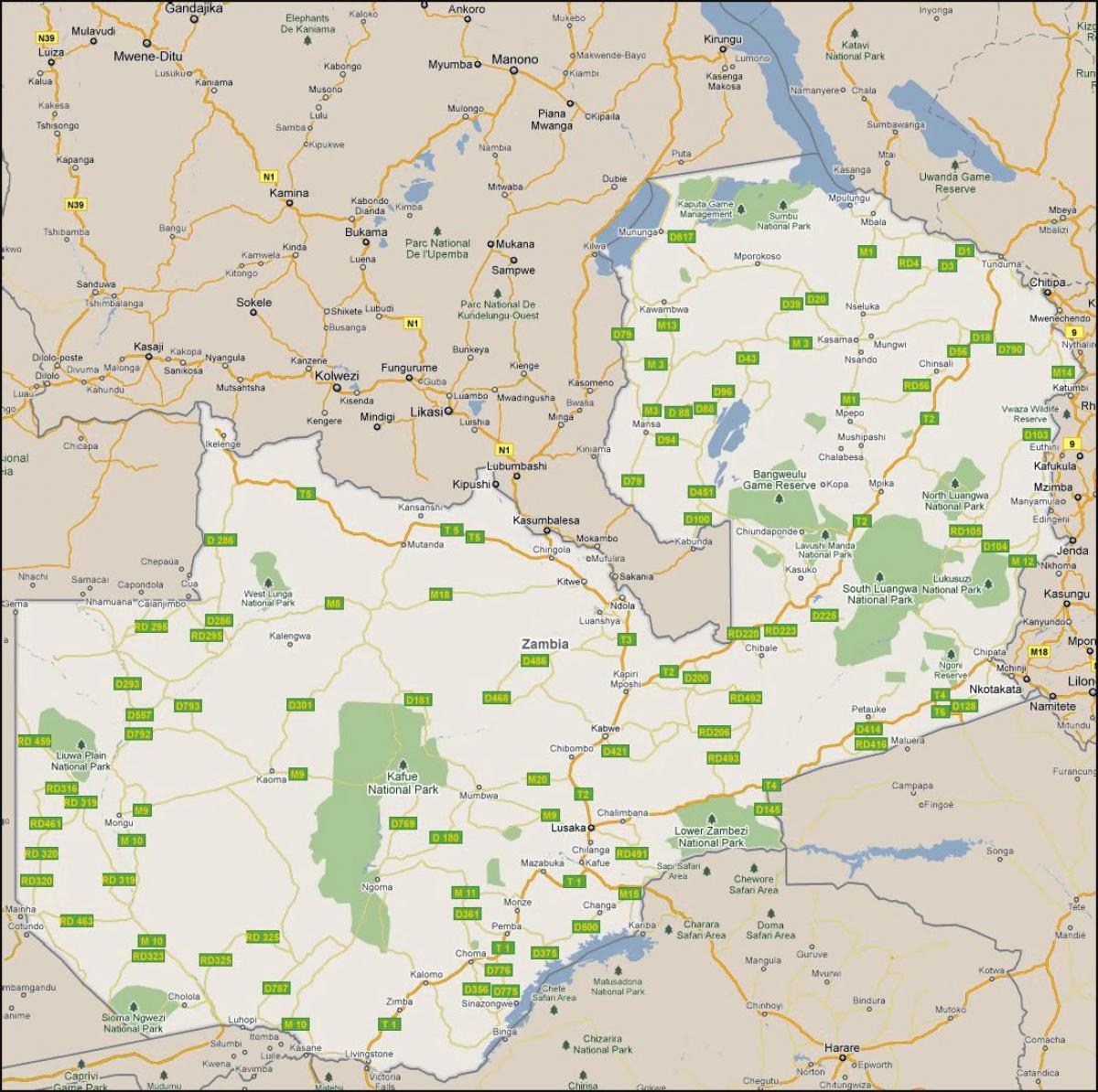 Harta detaliată Zambia