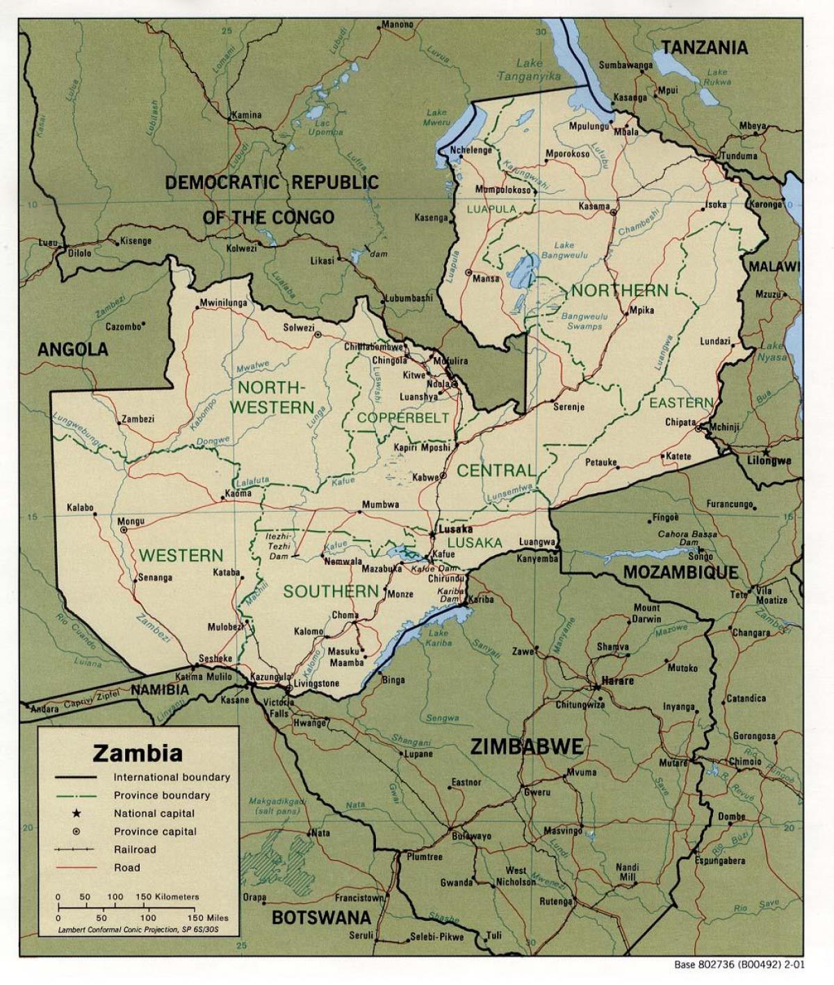 Zambia caracteristici fizice hartă