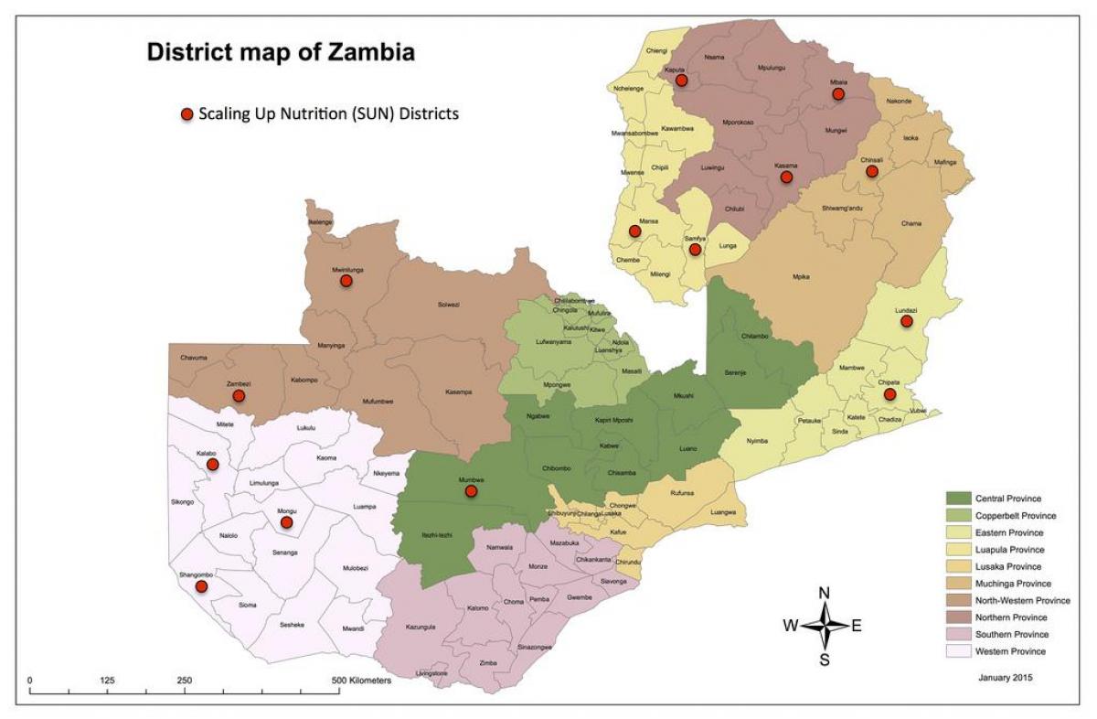 Zambia raioane actualizat harta